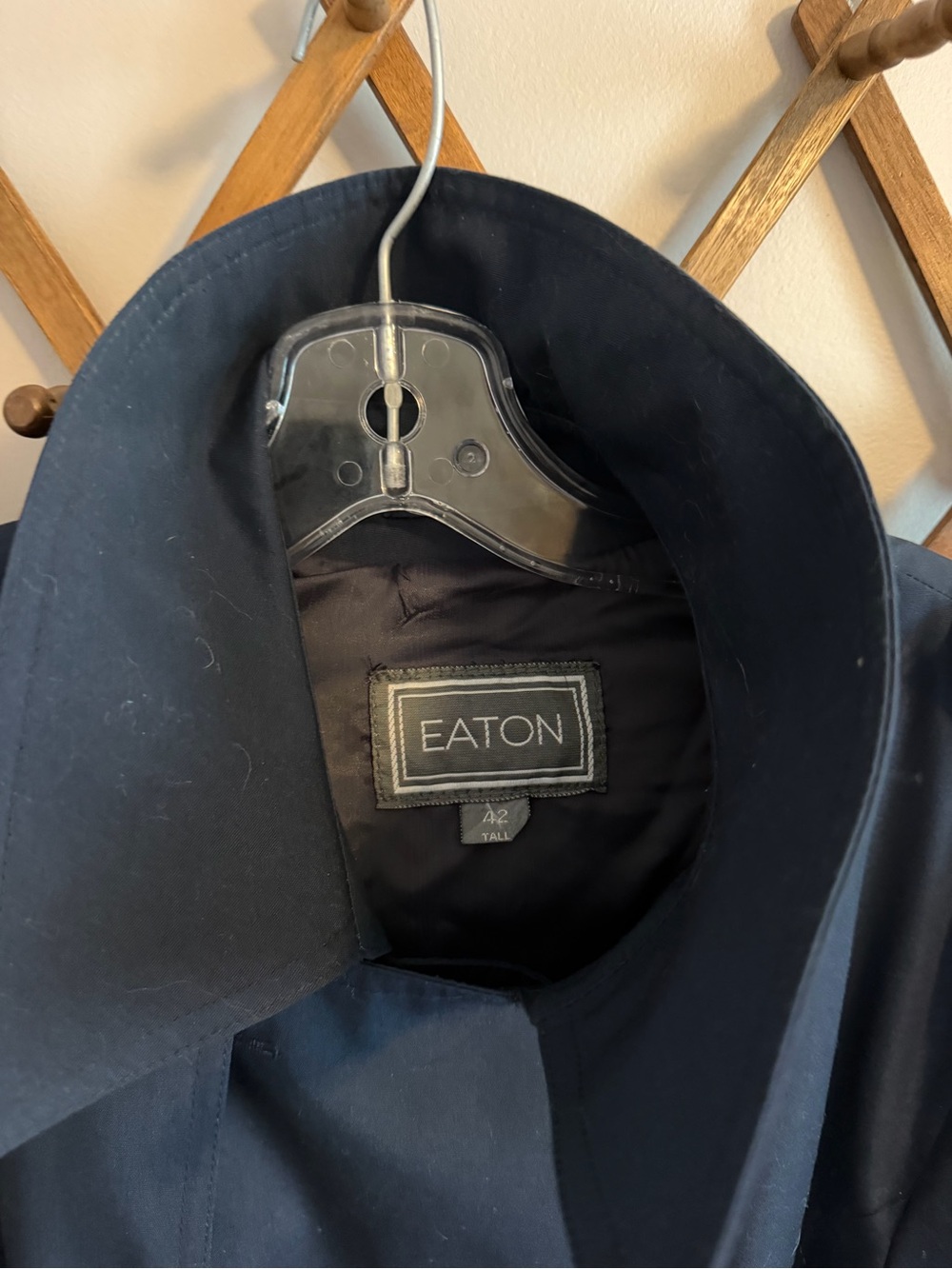 Vintage Eaton Mens Double Breasted Belted Trench Coat Dark Navy 42 Tall - Picture 6 of 12